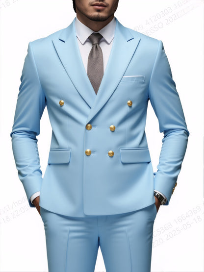  Costume Deux Pièces Infroissable à Boutons Dorés Double Boutonnage

