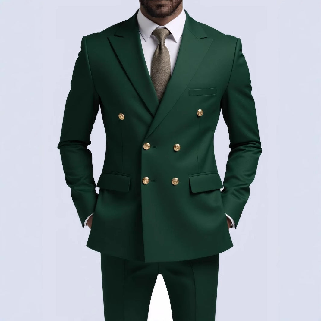  Costume Deux Pièces Infroissable à Boutons Dorés Double Boutonnage

