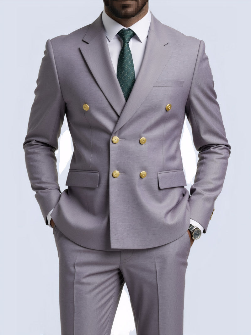  Costume Deux Pièces Infroissable à Boutons Dorés Double Boutonnage

