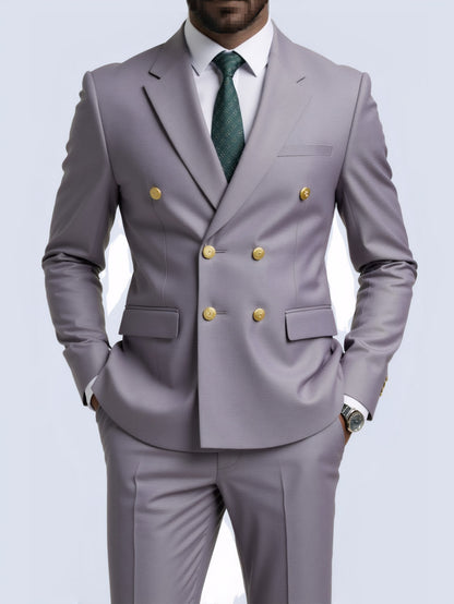  Costume Deux Pièces Infroissable à Boutons Dorés Double Boutonnage

