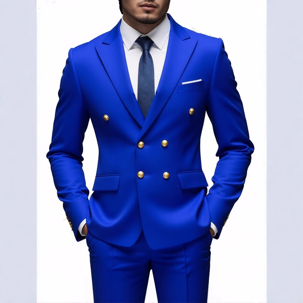  Costume Deux Pièces Infroissable à Boutons Dorés Double Boutonnage

