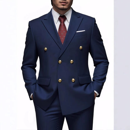  Costume Deux Pièces Infroissable à Boutons Dorés Double Boutonnage

