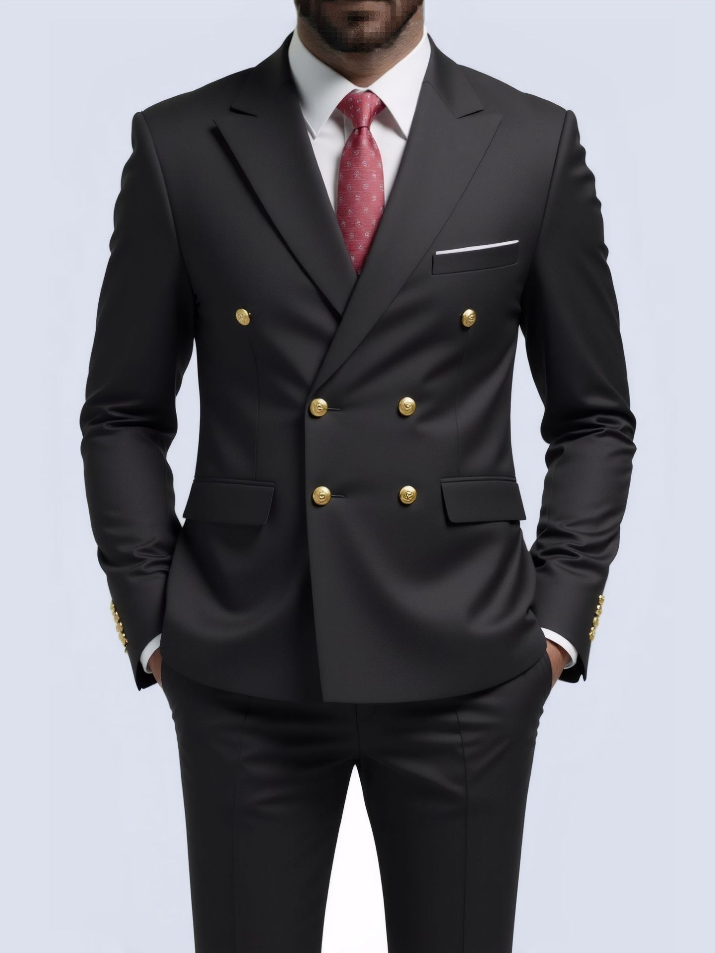  Costume Deux Pièces Infroissable à Boutons Dorés Double Boutonnage

