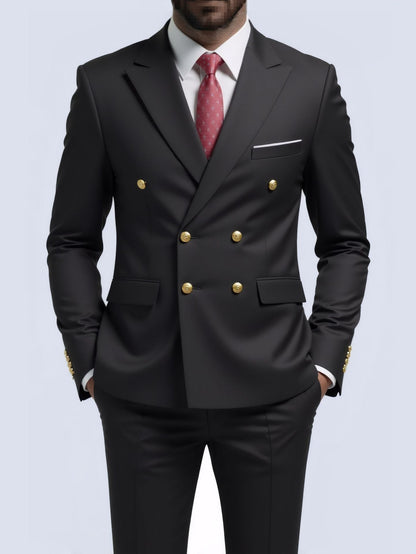  Costume Deux Pièces Infroissable à Boutons Dorés Double Boutonnage

