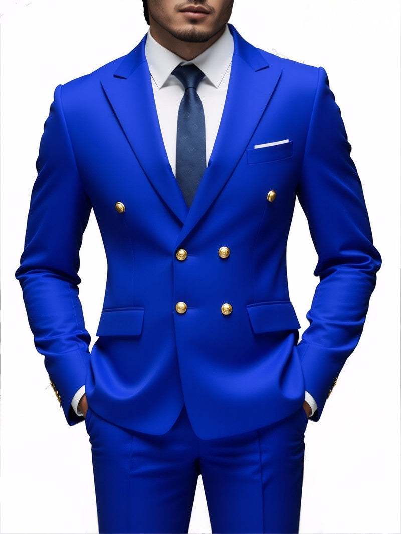  Costume Deux Pièces Infroissable à Boutons Dorés Double Boutonnage


