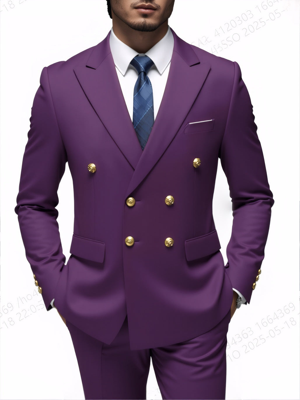  Costume Deux Pièces Infroissable à Boutons Dorés Double Boutonnage

