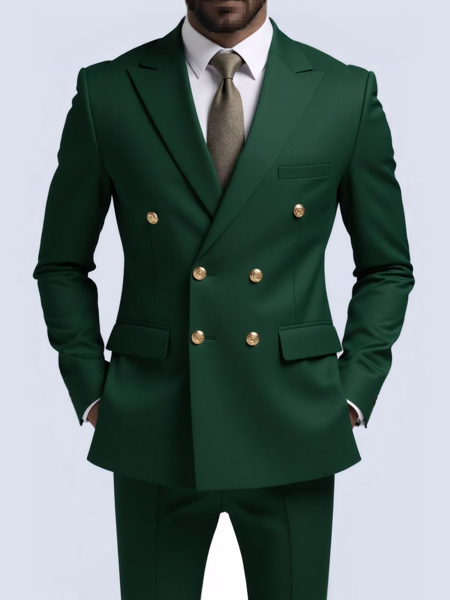  Costume Deux Pièces Infroissable à Boutons Dorés Double Boutonnage

