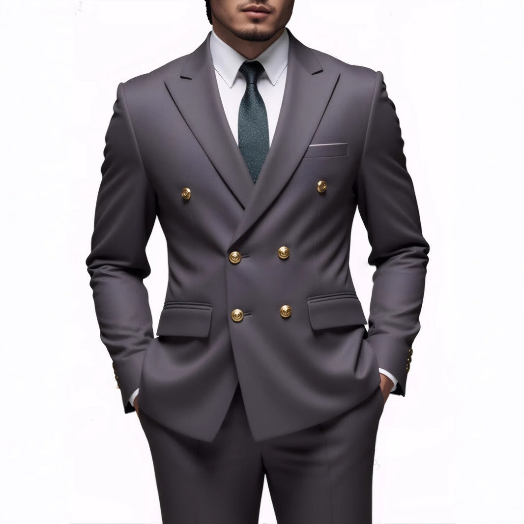  Costume Deux Pièces Infroissable à Boutons Dorés Double Boutonnage

