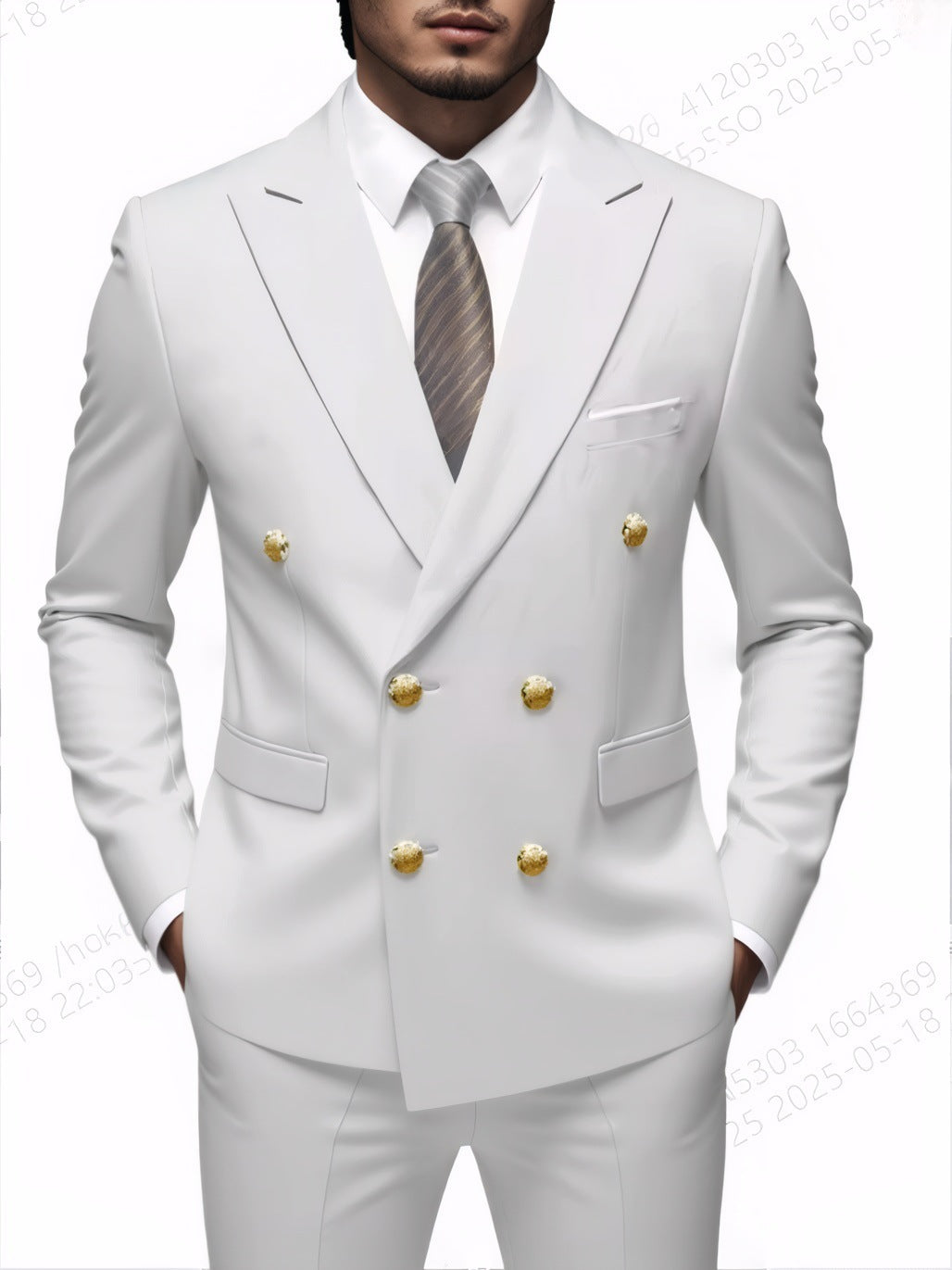  Costume Deux Pièces Infroissable à Boutons Dorés Double Boutonnage

