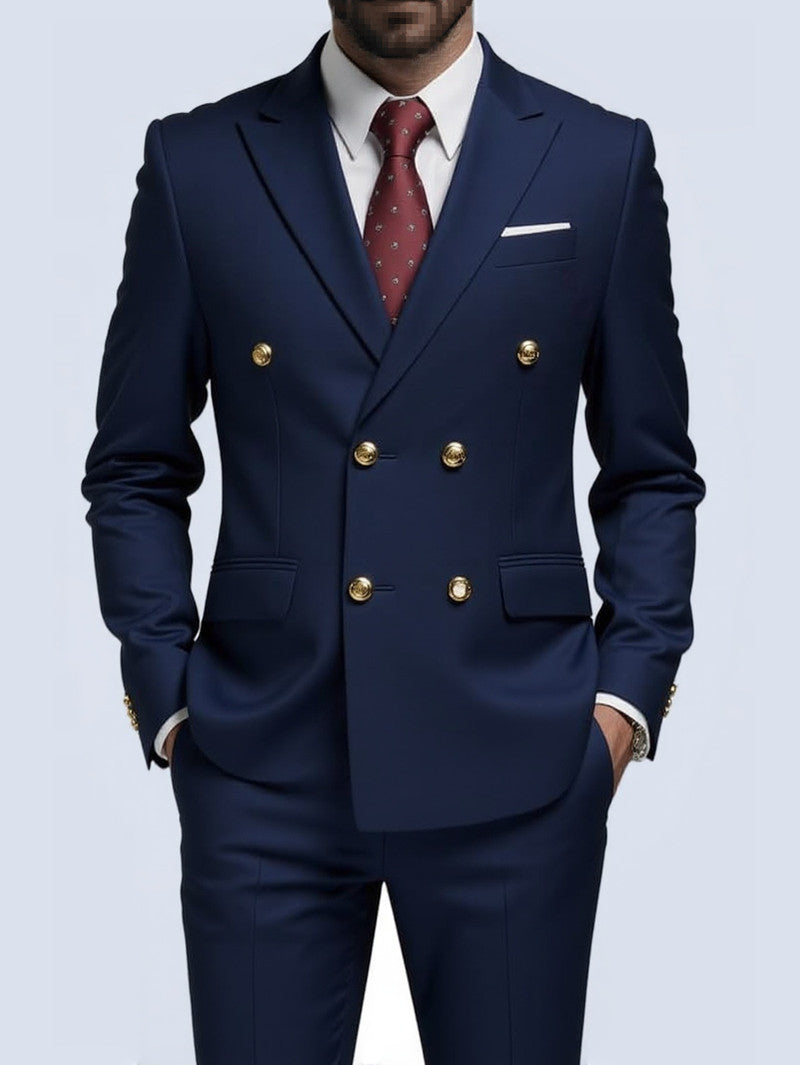  Costume Deux Pièces Infroissable à Boutons Dorés Double Boutonnage

