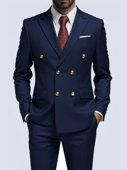  Costume Deux Pièces Infroissable à Boutons Dorés Double Boutonnage

