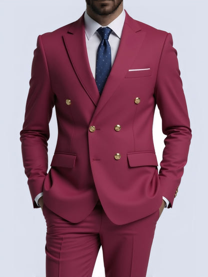  Costume Deux Pièces Infroissable à Boutons Dorés Double Boutonnage


