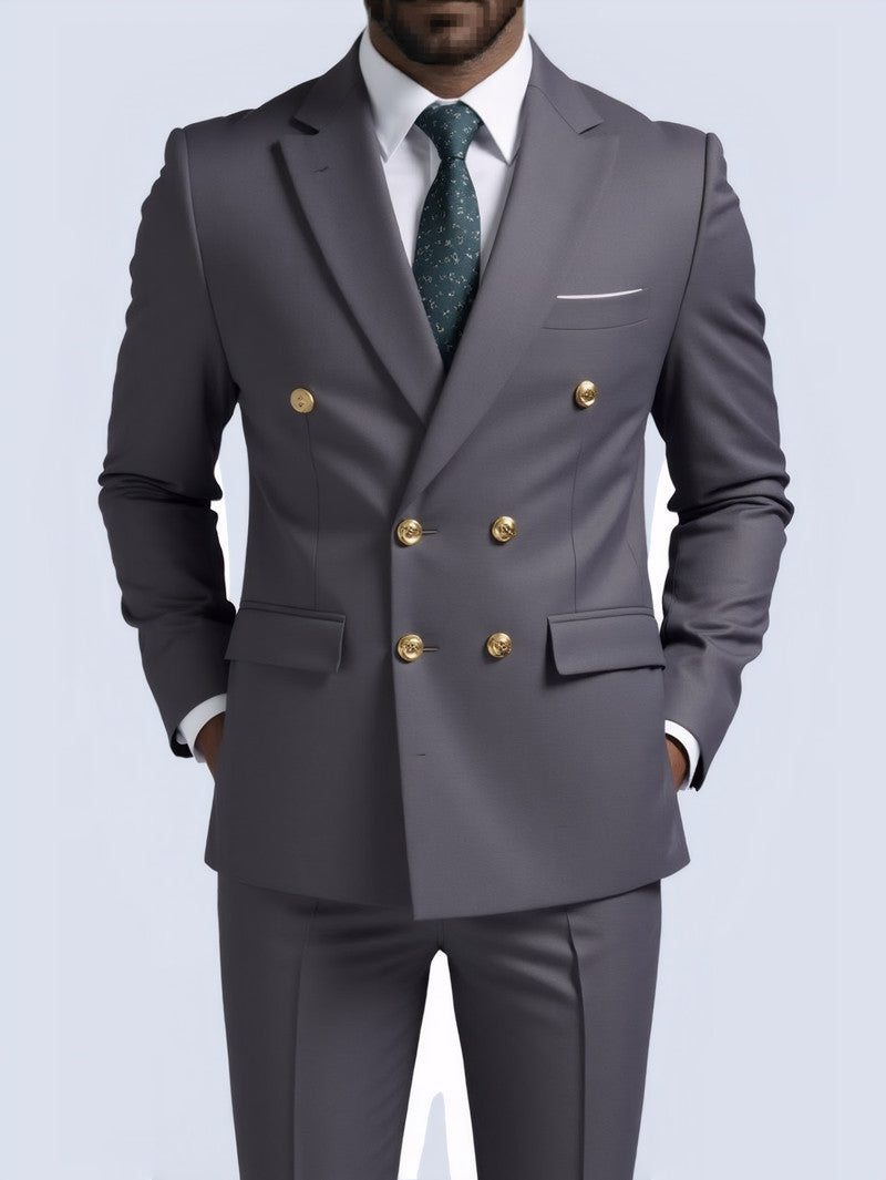  Costume Deux Pièces Infroissable à Boutons Dorés Double Boutonnage

