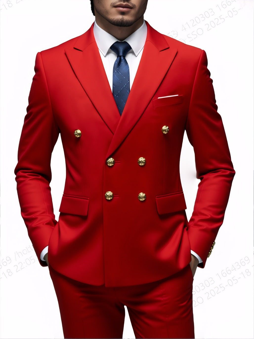  Costume Deux Pièces Infroissable à Boutons Dorés Double Boutonnage


