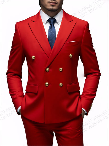  Costume Deux Pièces Infroissable à Boutons Dorés Double Boutonnage

