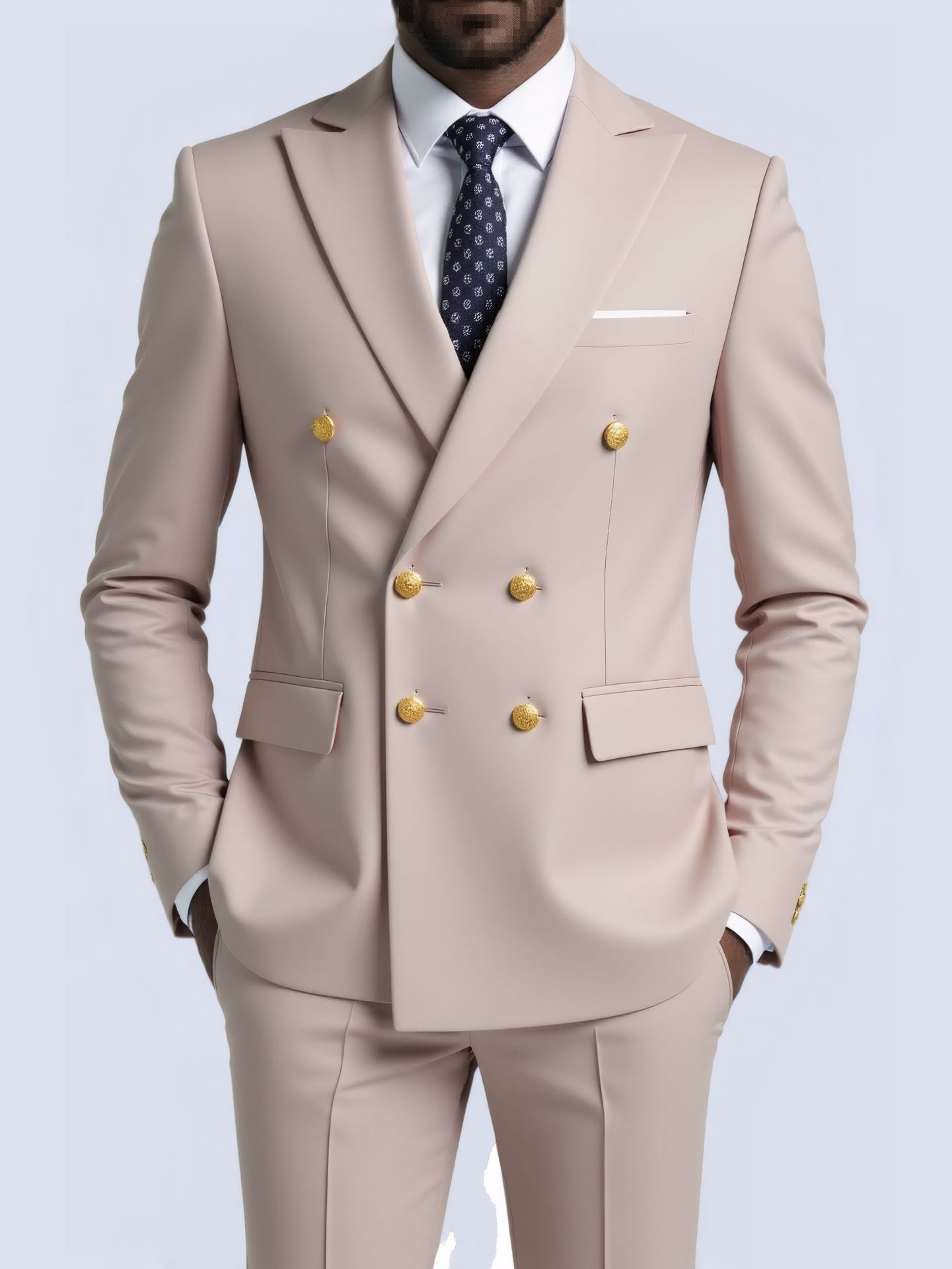  Costume Deux Pièces Infroissable à Boutons Dorés Double Boutonnage

