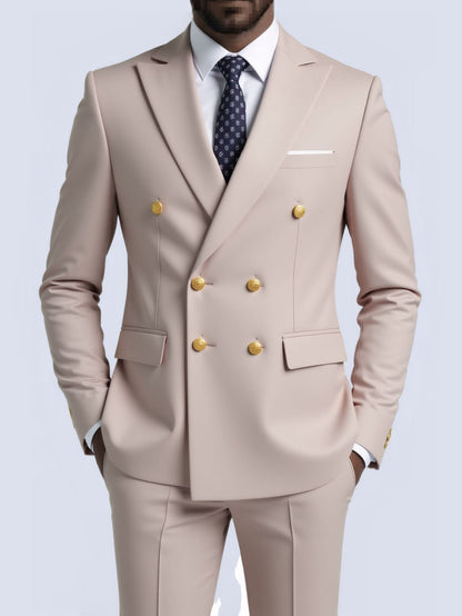  Costume Deux Pièces Infroissable à Boutons Dorés Double Boutonnage

